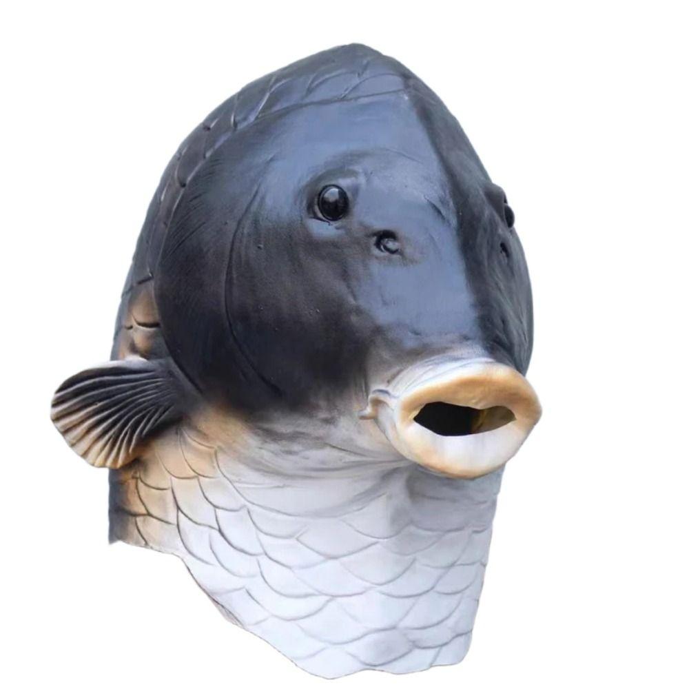 Maschera Testa di Pesce in Lattice Divertente Maschera per Tutta la Testa Copricapo Animale Costume da Festa
