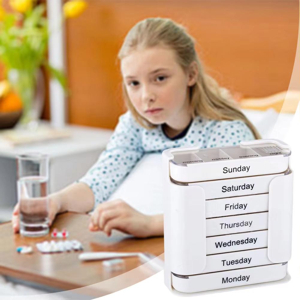 1 Stück Wöchentlicher Pillenorganizer Kompaktes Design Tragbar 7-Tage-Fächer Medikamentenbox für Morgen Mittag Abend & Nacht Medikamentenmanagement