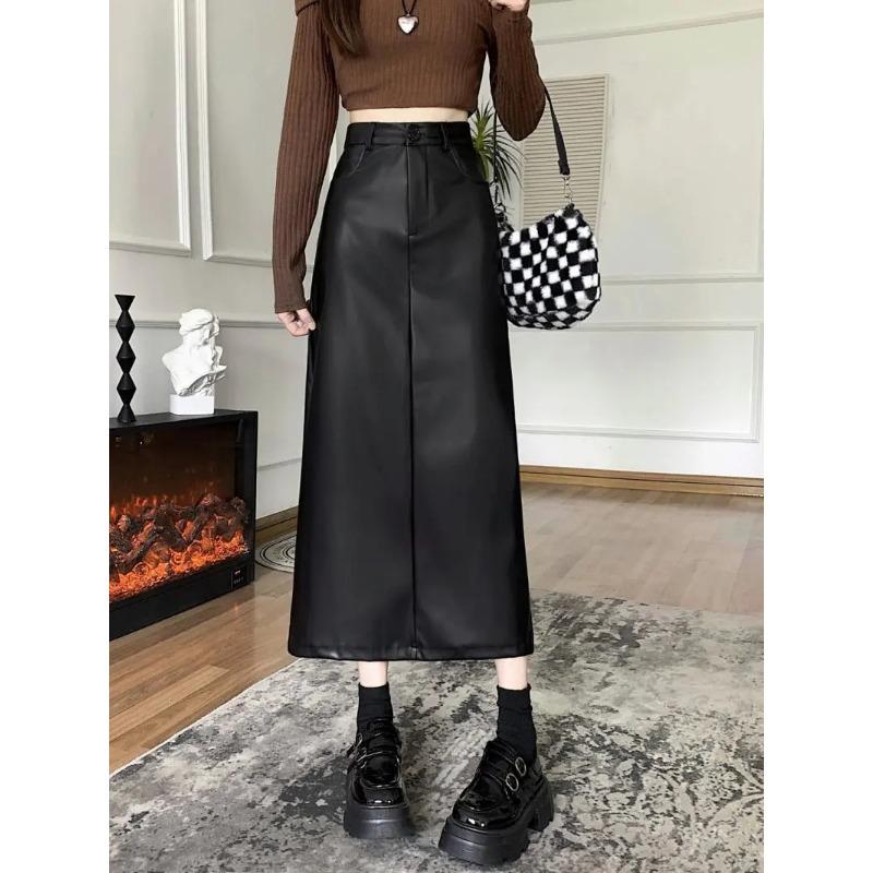 Women s High Waist A-Line Faux Leather Midi Skirt S