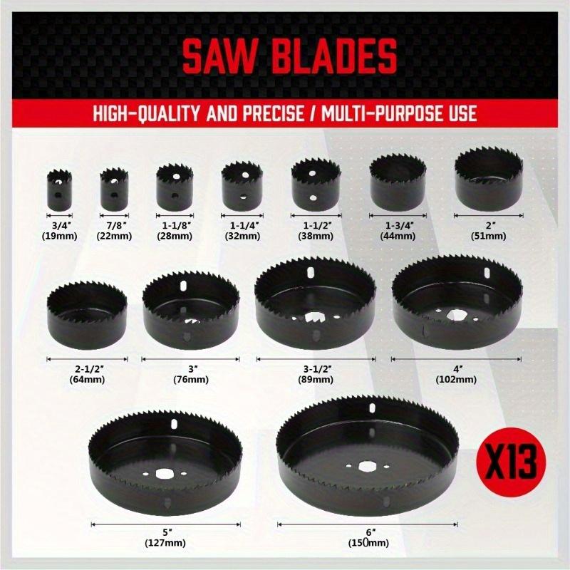 19-piece Hole Saw Kit, Hole Saw Set With Red Case Include 13pcs 3/4"-6"(19-152mm) Saw Blades, 2pcs Mandrels, 2pcs Drill Bits