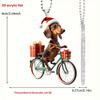 1pc Christmas Riding Dog Acrylic Hanging-Holiday Vintage Bike with Gift Car and Bag Keychain Decoration