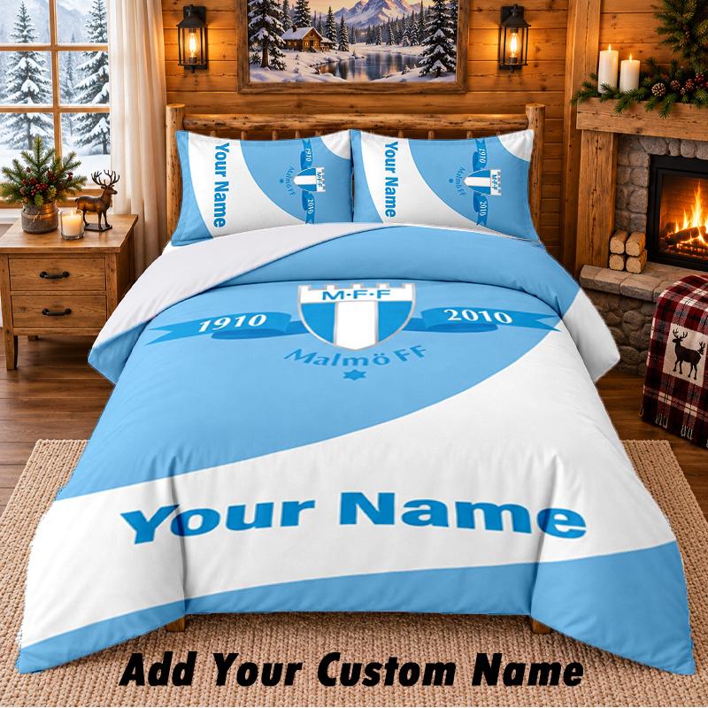 Malmö FF Pattern Bedding 3Pcs Set Custom Name, Bed Sheet And Pillowcases For Home Bedroom