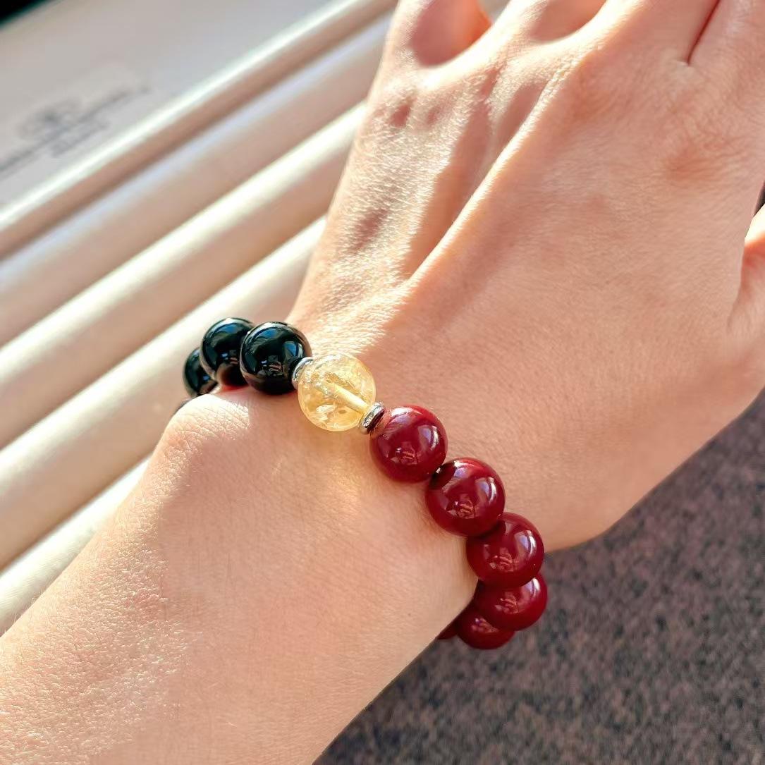 Retro Natural Black Agate Citrine Artificial Crystal Pearl Bracelet Bracelet.