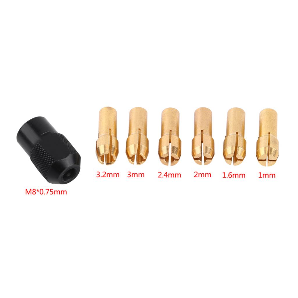 6pcs Collet Chuck Collet Collet Chuck Sleeves Grasp Capacity Range 1mm3.2mm with M8*0.75 Fits Rotary Tools Collet Holder