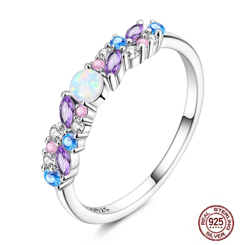 Luminous Firefly 925 Silver Ring Sparkling Rainbow Color Heart Wishbone Flower Original Rings For Women Wedding Jewelry