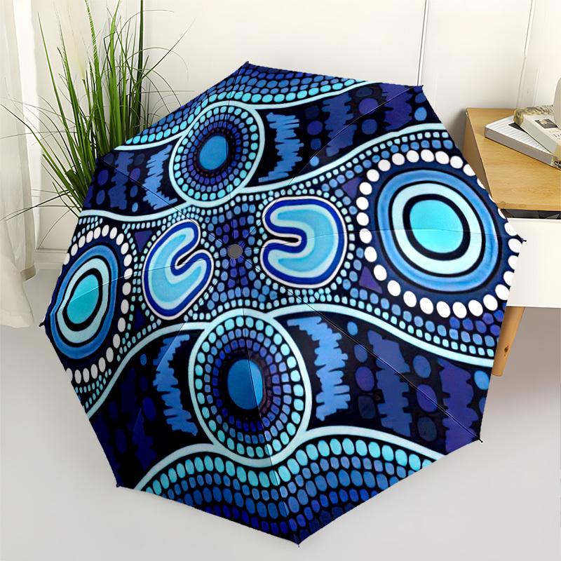 

1pc Blue Dot Painting Automatic Folding Umbrella - Compact Lightweight Retractable Design with 8-Rib Durable Frame, Stylish Bl (as the picture,Iron&8K)