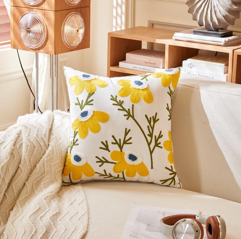 Luxuriöses pastoral gesticktes Gänseblümchen-Kissenbezug - Helles Wohnzimmer Sofa Kissen