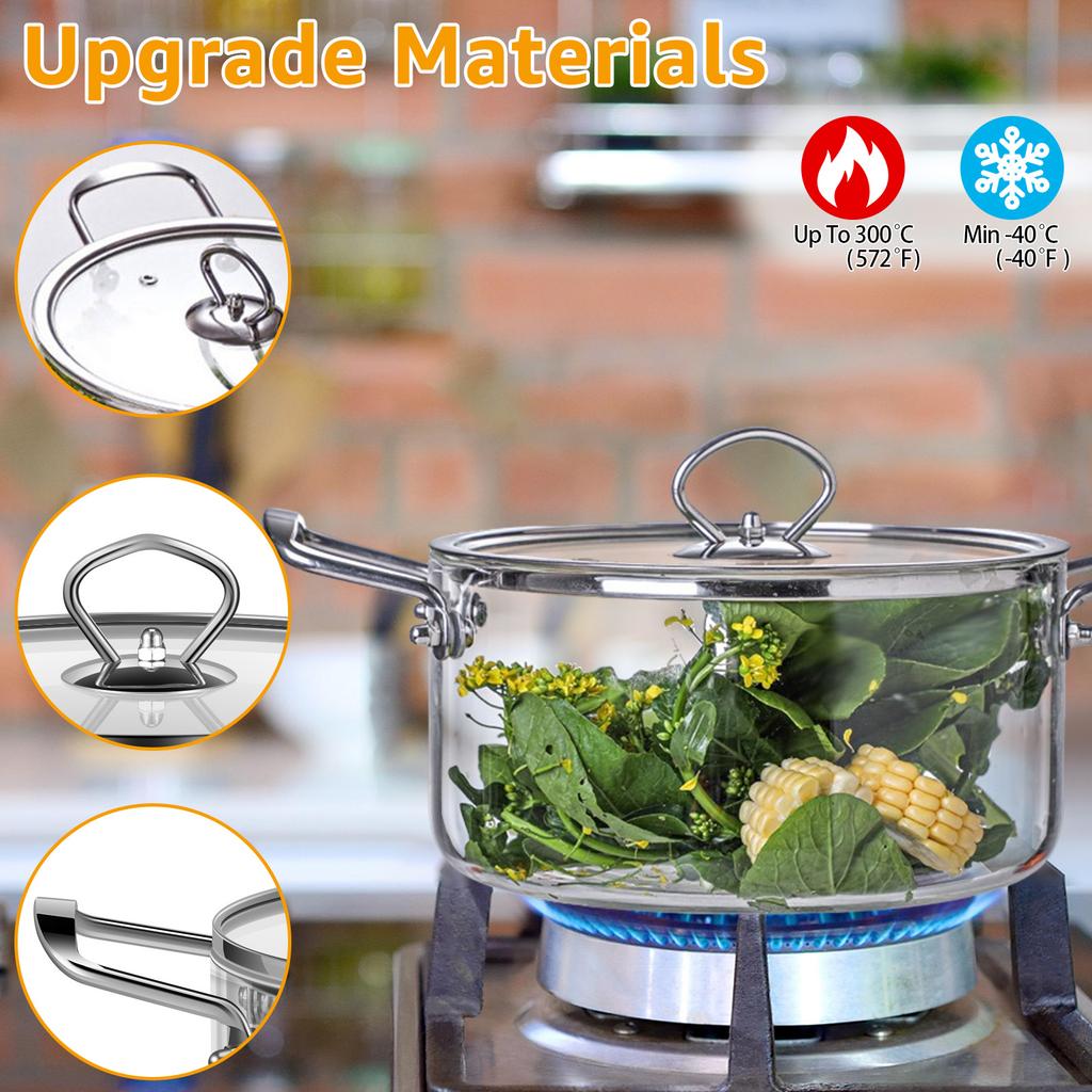 Glass Cooking Pot 2.5L/3.5L Heat Resistant Simmer Pot Clear Glass Pots with Pot Lid Borosilicate Glass Cookware for Kitchen