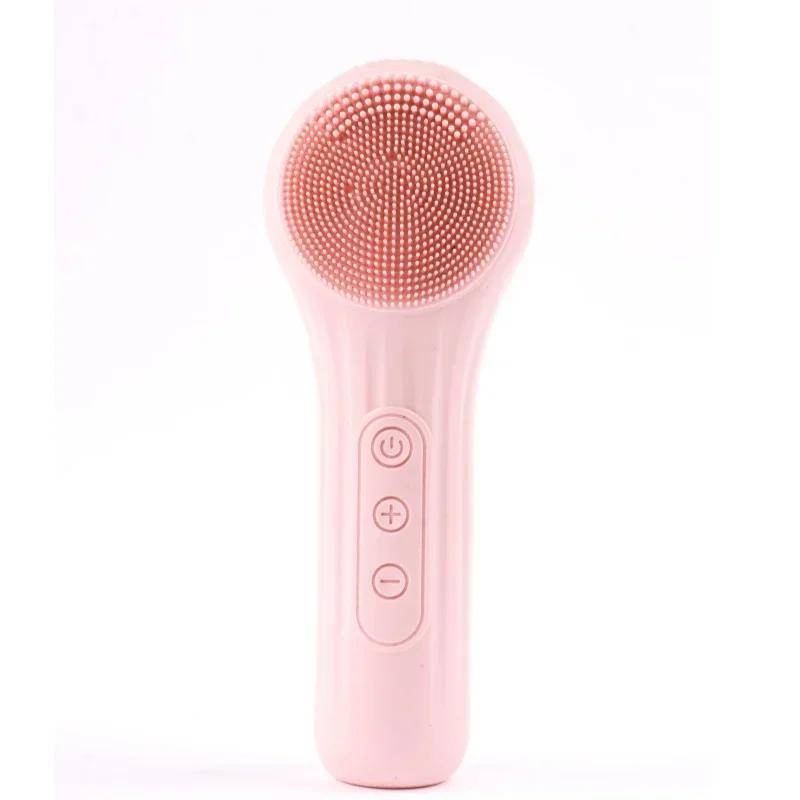 Electric Sonic Facial Cleansing Brush IPX7 Waterproof Silicone Face Scrubber Deep Pore Cleanser Vibration Massager розовый