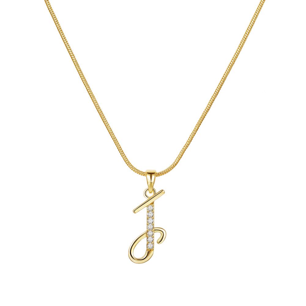 "Elegant 26-Letter Zircon Inlaid Gold Snake Chain Necklace"