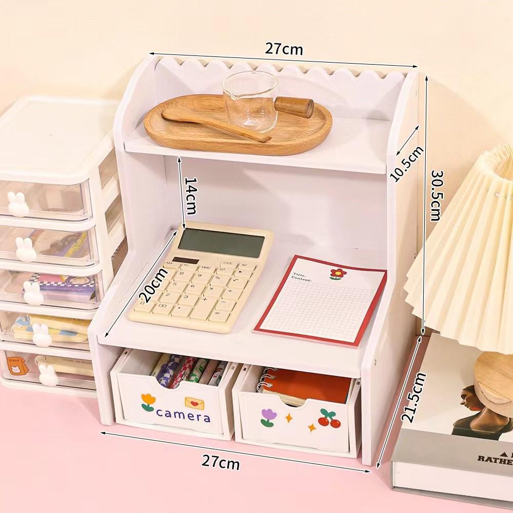 Raft de Depozitare de Birou din Dantelă cu Strat Dublu cu Sertar Avansat, Design Multistrat