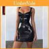 Pu Leather Bodycon Dress With Splicing Technique For Nightclub Dancing And Fashion Enthusiasts