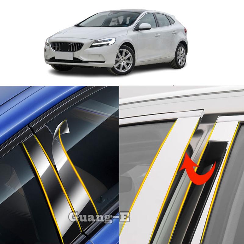 Car TPU/Glossy Mirror Pillar Post Cover Door Trim Window Molding Stickers Accessories For Volvo V40 2013 2014 2015 2016-