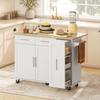 Kitchen Island, Fold-Down Countertop, Casters, 2 Drawers, Soft-Close Doors, Towel Rack, White