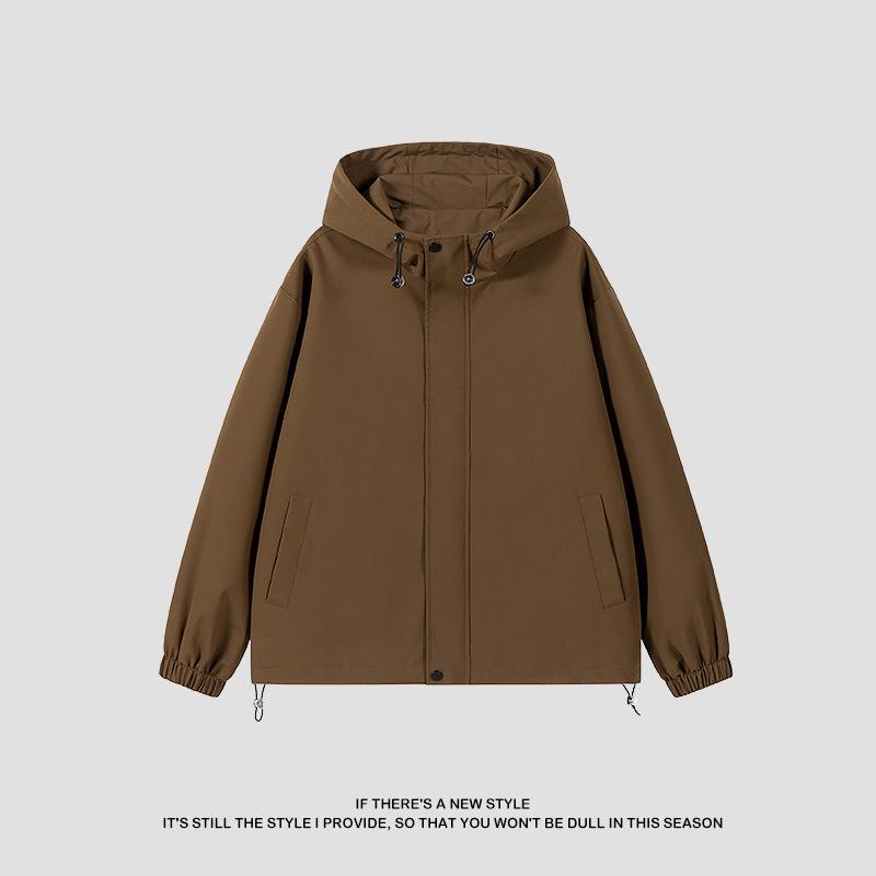 Spring and Autumn Hooded Jacket Men's Korean Style Casual Hong Kong Style Loose Couple Trench Coat Waterproof Jacket