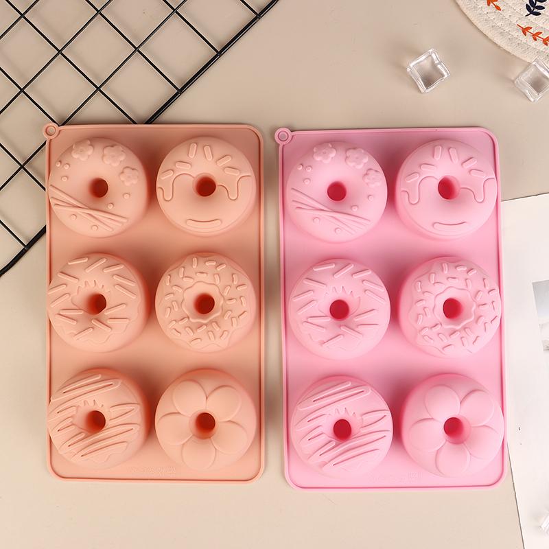 Silicone Donut Mold 6 Cavity Chocolate Mold Pastry Bread Cake Mould Non-Stick Dessert Mold Diy Baking Tray Doughnut Making Tool