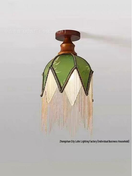 Mid-Century French Green Tassel Pendant Light for Bedroom or Bar