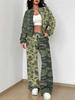 Simple Popular Autumn and Winter New European and American Women's Clothing Yellow-green Camouflage Printing Suit Women