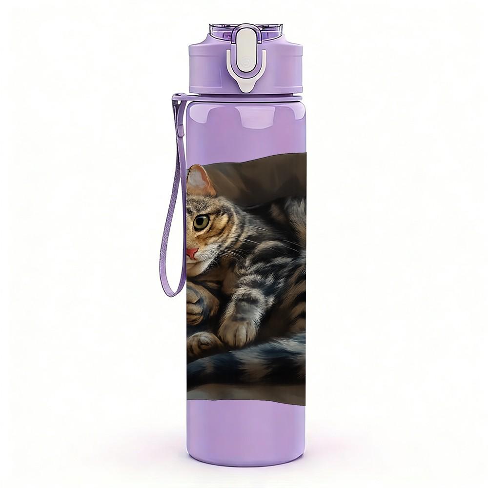 1PC Two Cats Rest On Pillow 750ml Color Plastic Sports Water Bottle Leakproof Flip Straw Lid Suitable for Sports Office Home Use