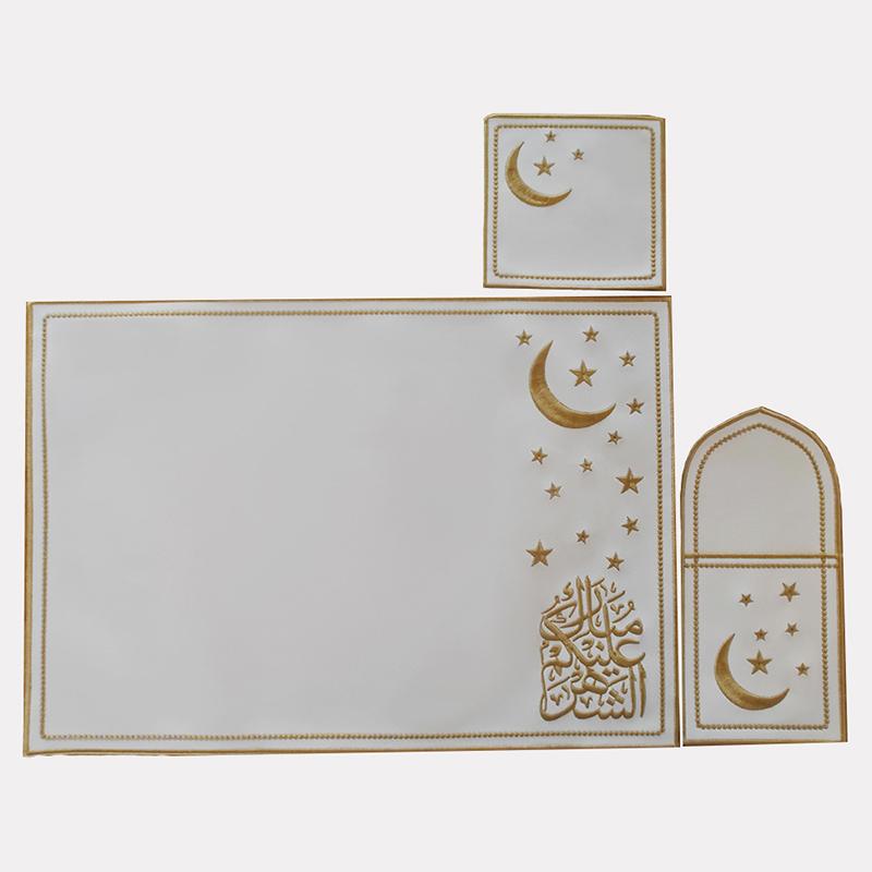 

3pcs White Eid Al-fitr Table Mat Smooth Polyester Embroidered Placemats Absorbent Star Moon Insulation Pads Set Table Decoration L белый