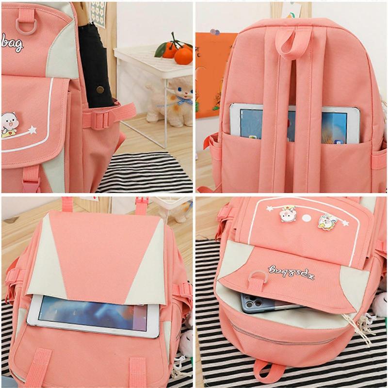 4pcs Cartoon Nylon School Backpack Shoulder Bags Travel Daypacks Bookbag Pencil for Case  Purple