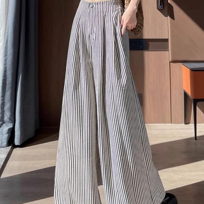 Striped Wide-leg Pants for Women in Summer Thin New High-waist Loose Straight-leg Casual Floor Trousers