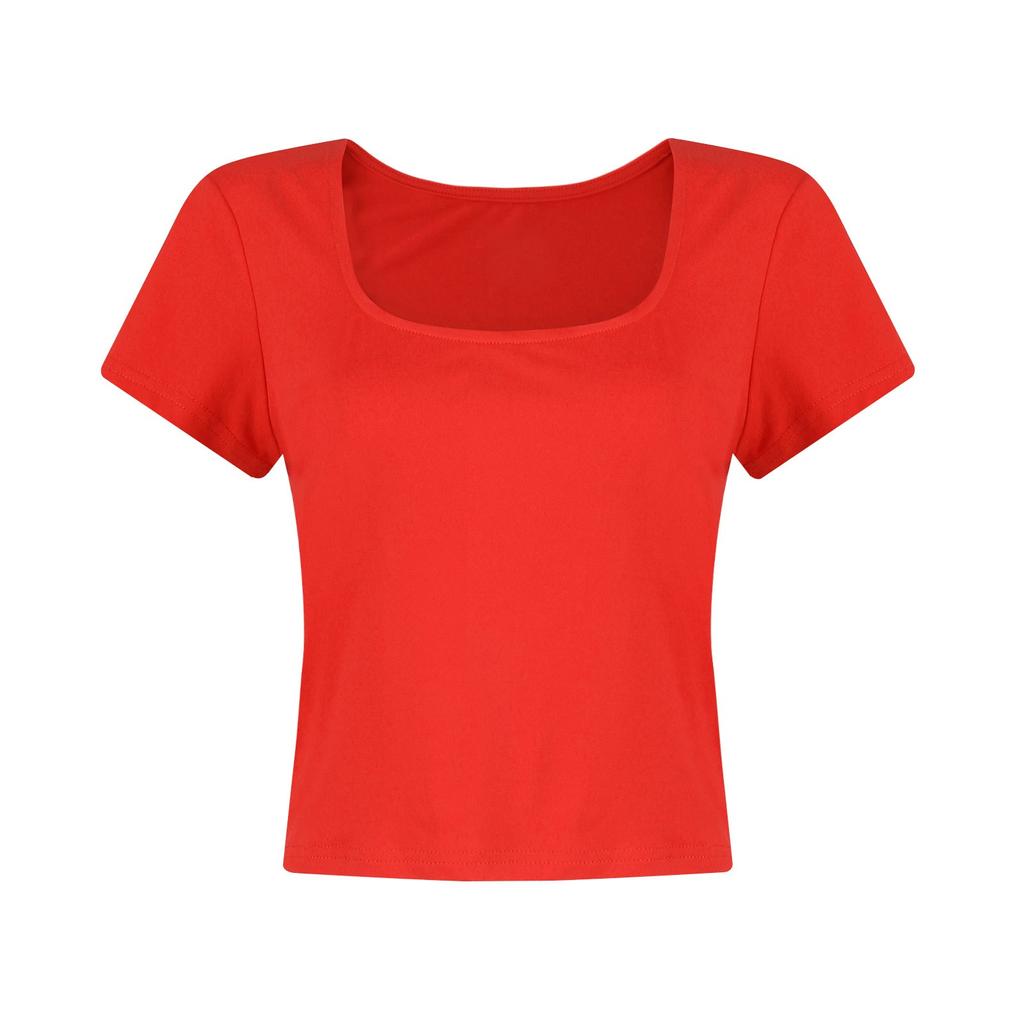 New  Women's Fit Solid Color Short-Sleeved Summer Square Collar Casual T-Shirt For Women