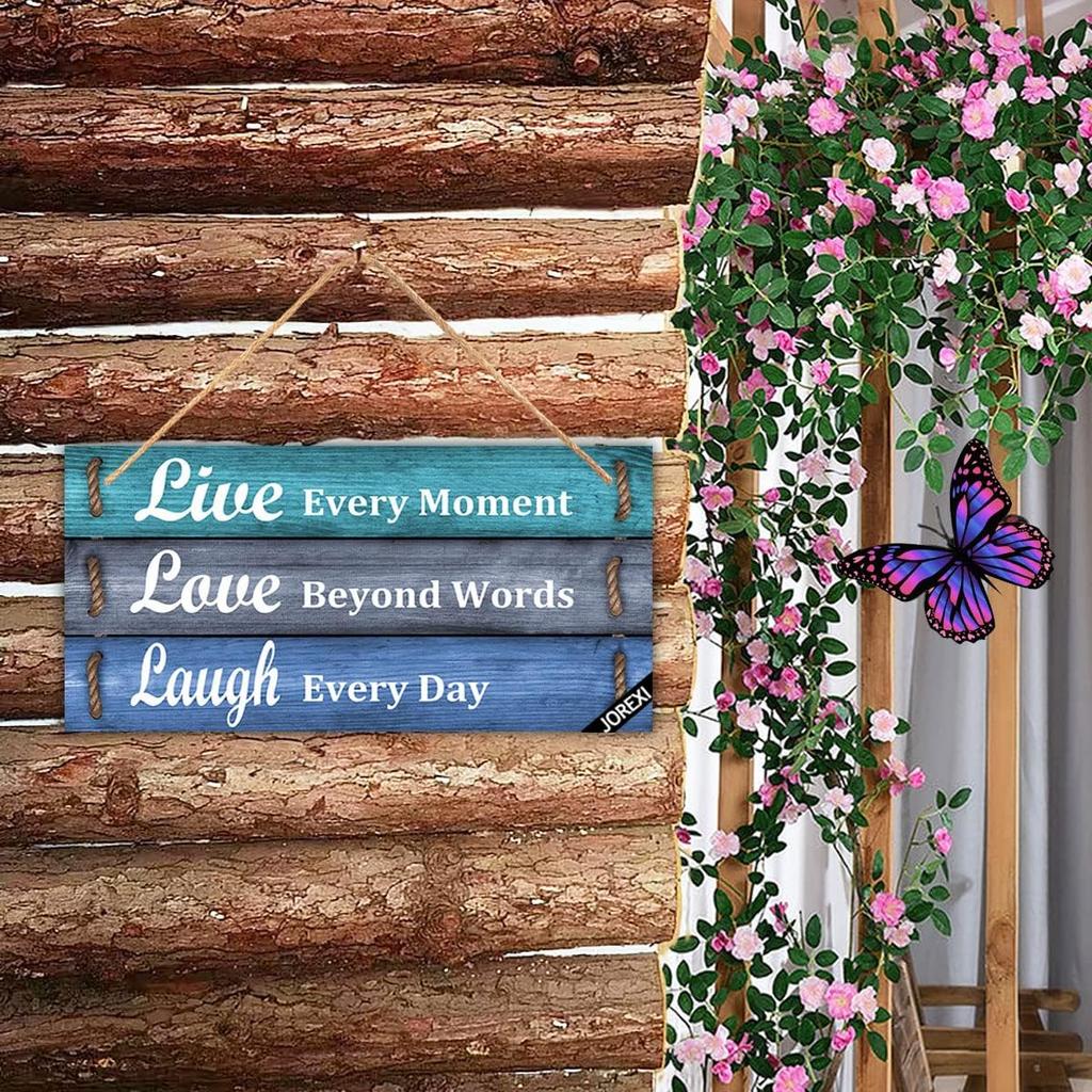 Rustikální nástěnná deska s citátem Žij, miluj a směj se Dřevěný nápis ve stylu farmářského domu Dekorace pro domov, kancelář, svatbu, kuchyň a obývací pokoj 11,8x5,9