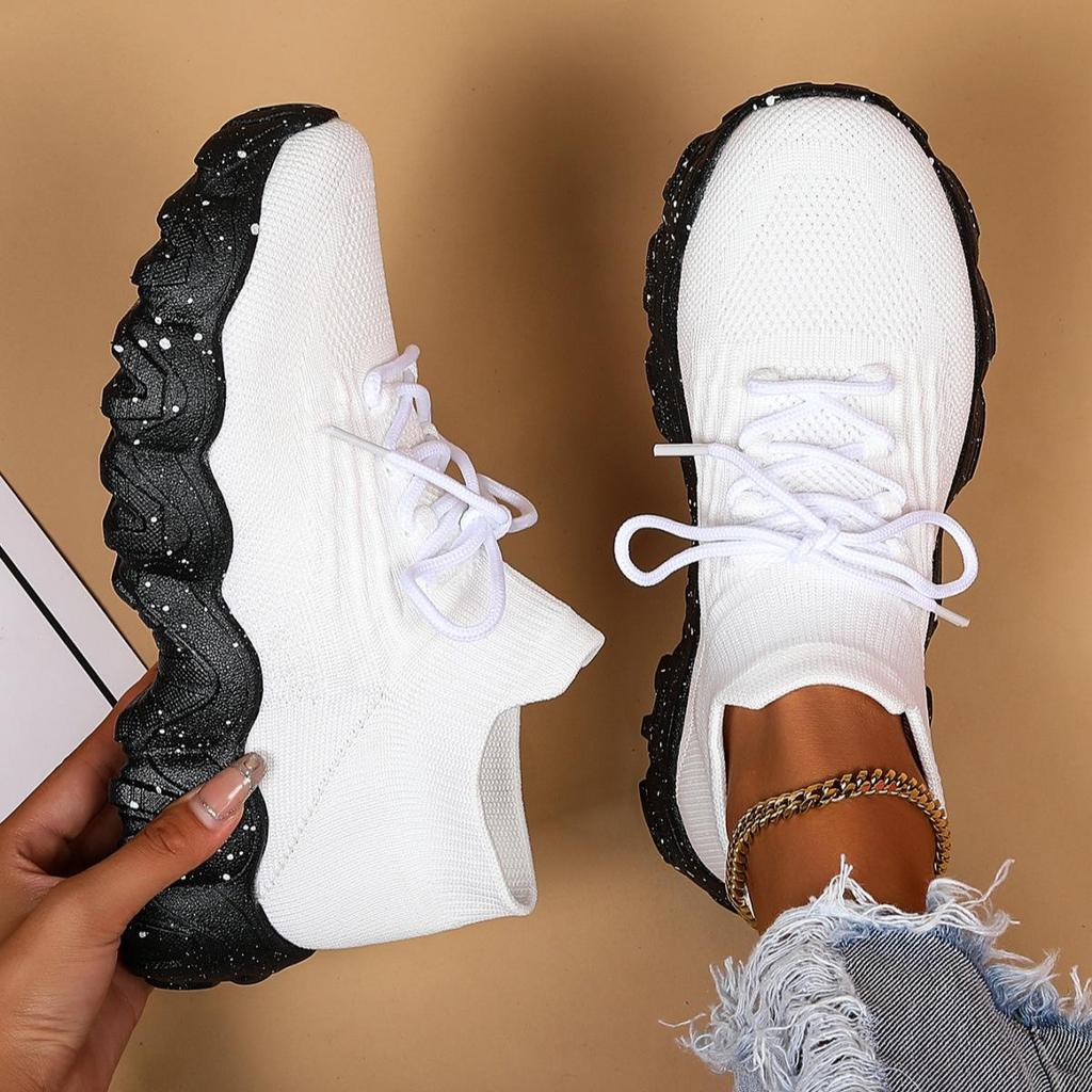 Różowe Sneakersy Wiosenne Damskie Buty Codzienne Oddychające Siateczkowe Sneakersy dla Kobiet Platforma Wsuwane Dzianinowe Skarpety Sneakersy Panie