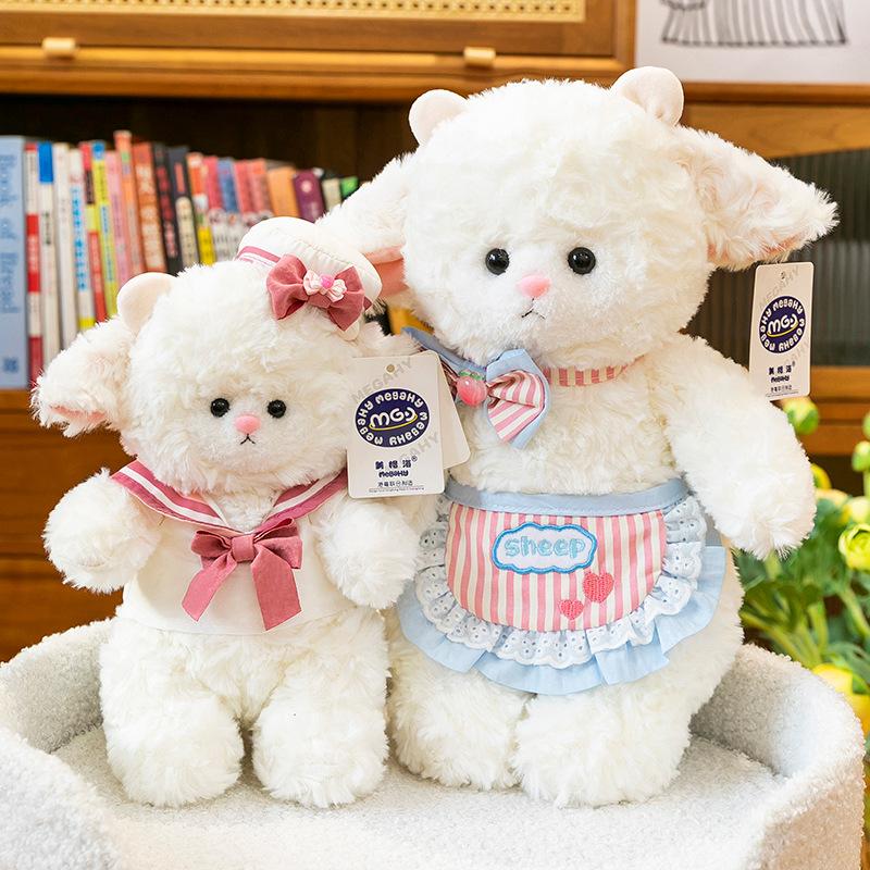 Neuer niedlicher Schürzen-Lamm-Plüschtier-Lamm-Puppe-Mädchen-Schlaf-Wurfkissen-Beruhigungspuppe-Geburtstagsgeschenk