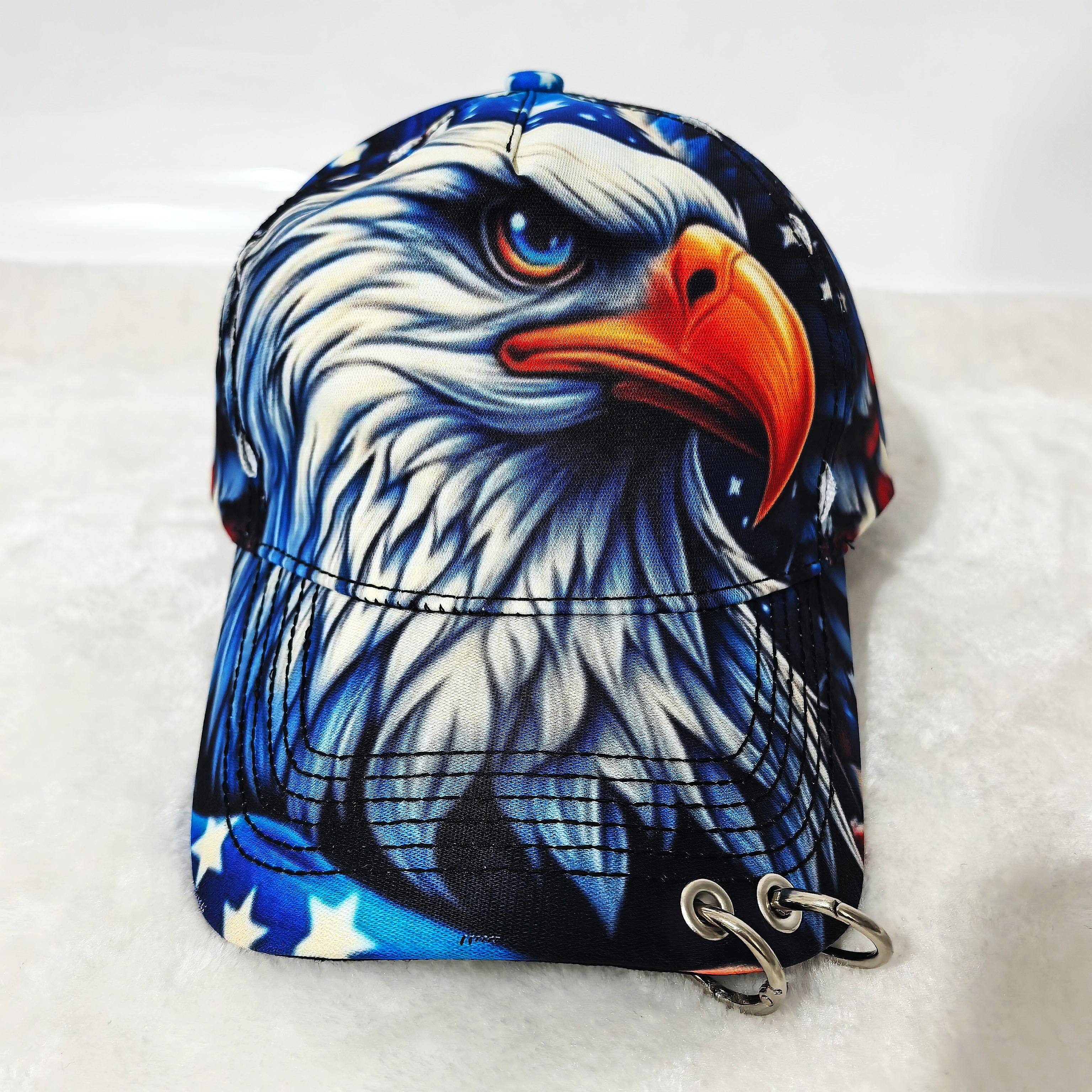 YIRAN Dayang hat Heren Dames Punk Adelaar Print Baseballpet Met Metalen Ringen, USA Vlag Patriottische Verstelbare Zon Hoed, Unieke Biker Straatstijl Pet F Adjustable