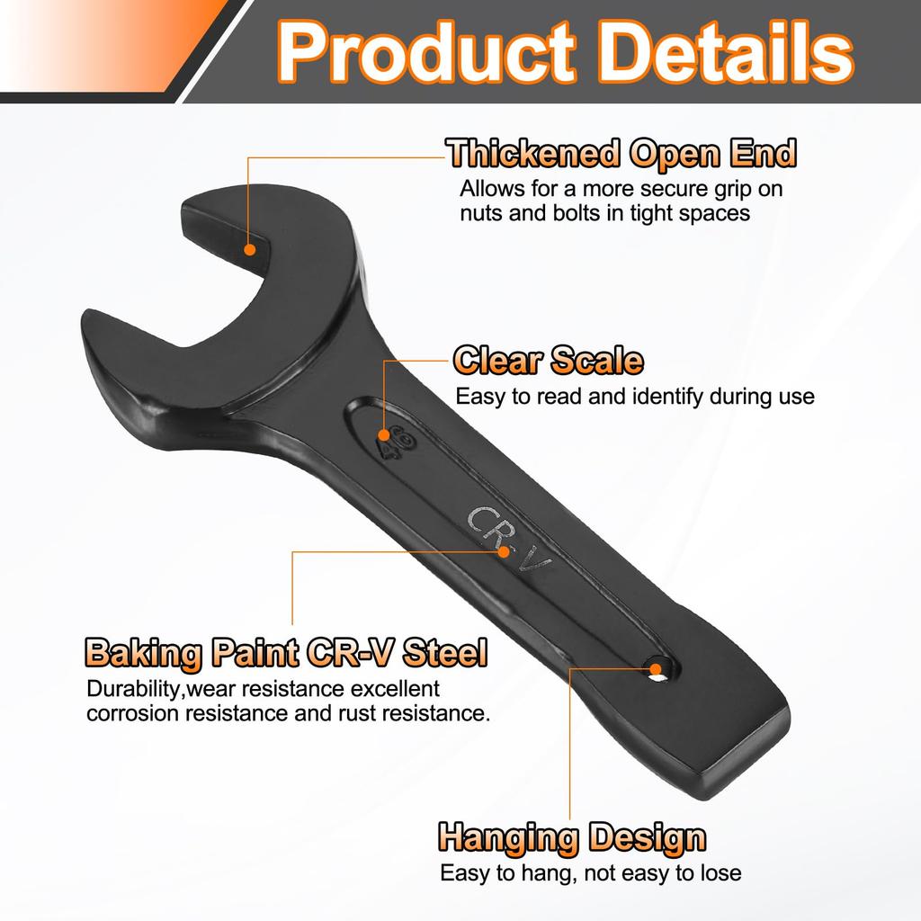 uxcell Striking 48mm Metric Steel Single Open Baking Paint Hand Tool for Machinery and Automotive Repair Open-End Wrench, CR-V Spanner, U-Head Wrench,