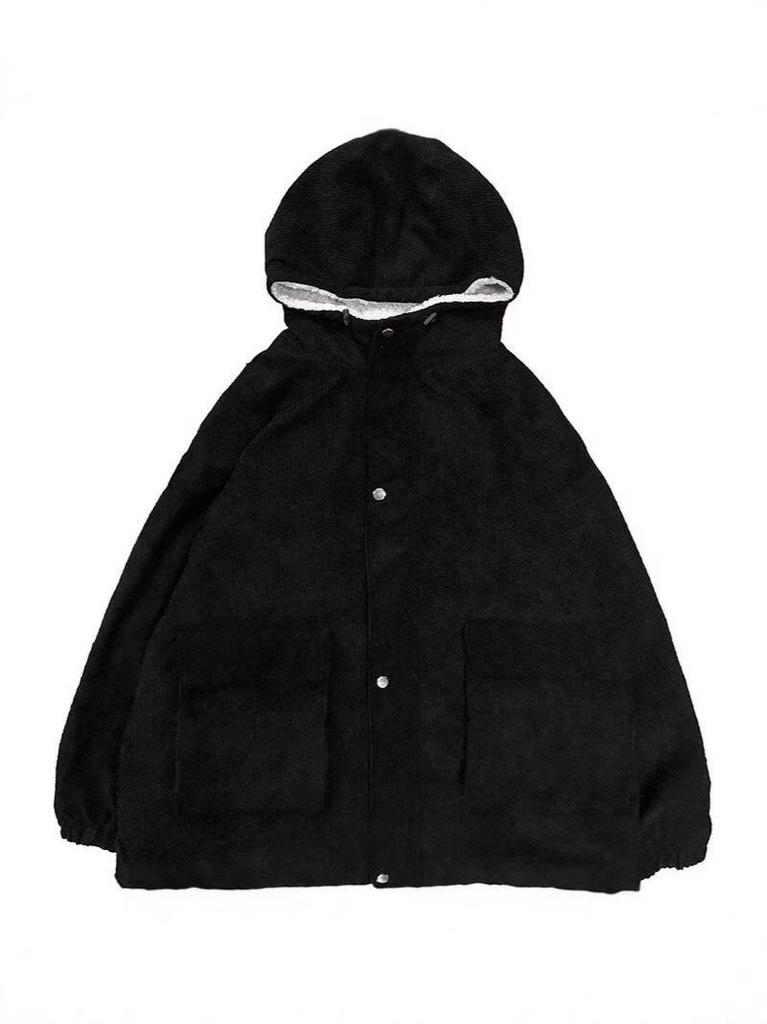 Men's Winter Corduroy Cotton Coat with Velvet-Enhanced Lambswool, Hong Kong Style Hooded Casual Jacket.