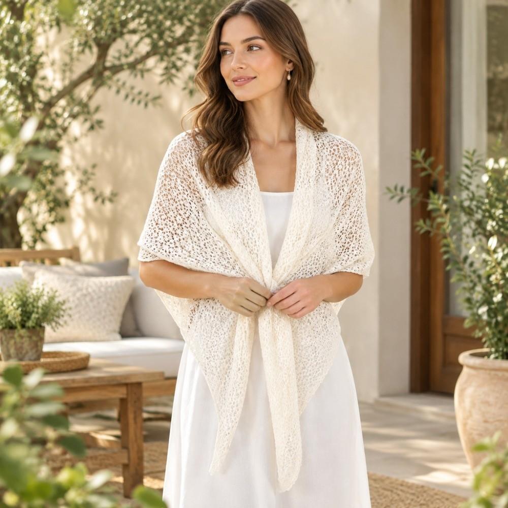 Solid Color Triangle Wrap Hollow Out Shoulder Shawl Fashion Scarf Coverup Four Seasons
