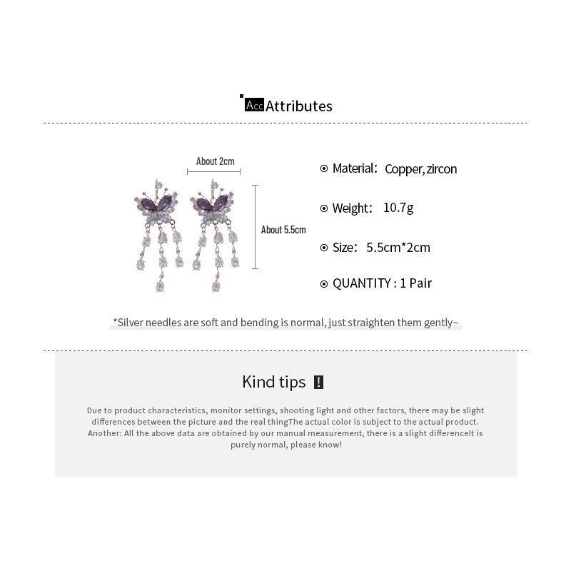Korean Style Zircon Butterfly Water Drop Earrings - Light Luxury and Fashionable Stud Ear Jewelry
