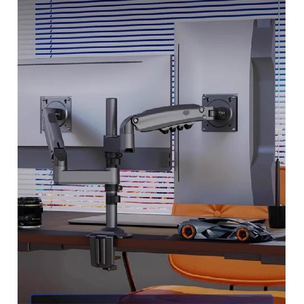 NB New H180 Full Motion 17"-27" Double monitor Holder Gas Spring Arm LCD Mount ergonomic dual arm clamp bracket 2-9kgs each