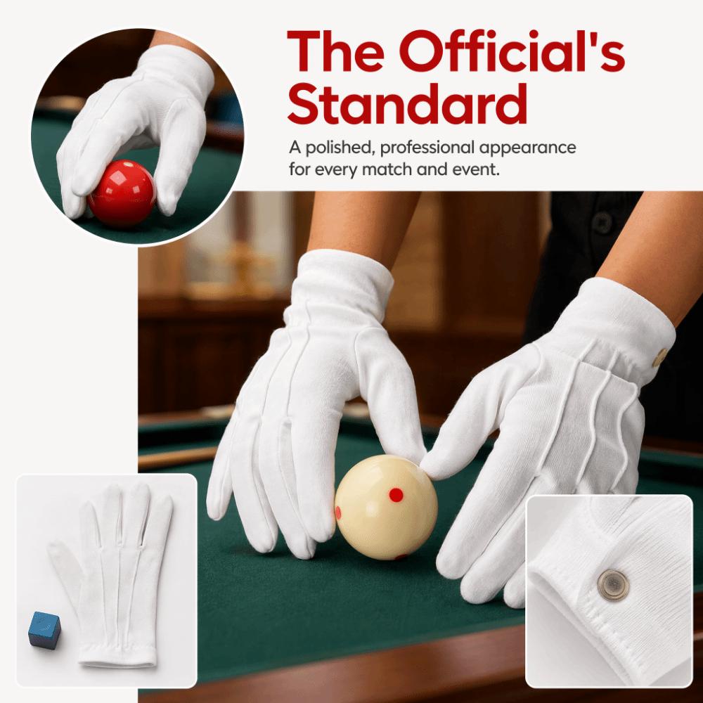 2pcs Full Finger Pool Referee Gloves Snap Cuff White Cotton Billiard Referee  Billiard Games