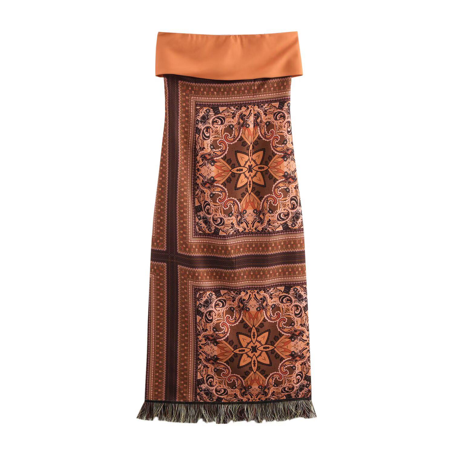 

Весеннее платье без бретелек с бахромой 2025 года - Европейский и американский приталенный этнический стиль для женщин L