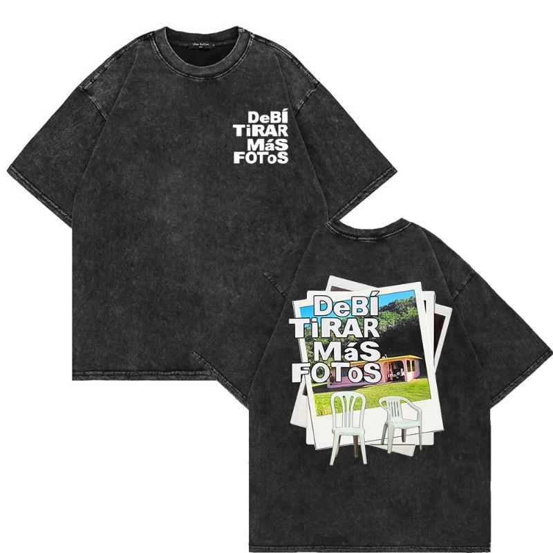 Bad Bunny Debí Tirar Más Fotos World Tour 2025 2026 T Shirt women DTMF Funny Frog Oversize 100% Cotton Apricot Vintage Washed Tees
