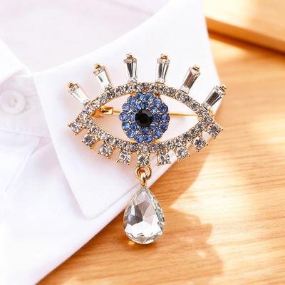 Crystal Pendant Devil Eye Brooch Pin Decoration Banquet Clothes Pin Unique Luxury Badge Pin  Party