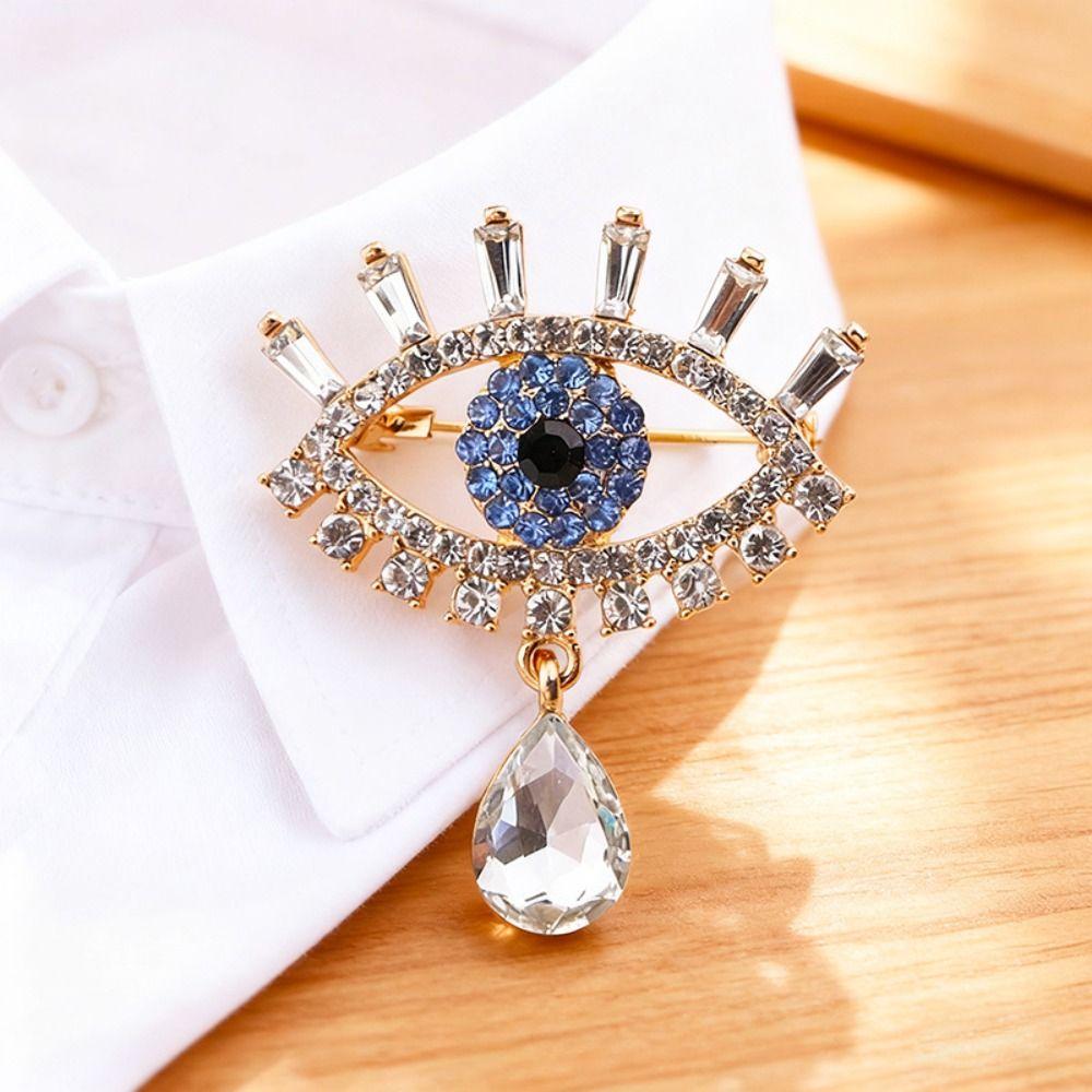 Hollow Out Devil Eye Brooch Pin Crystal Pendant Banquet Clothes Pin Decoration