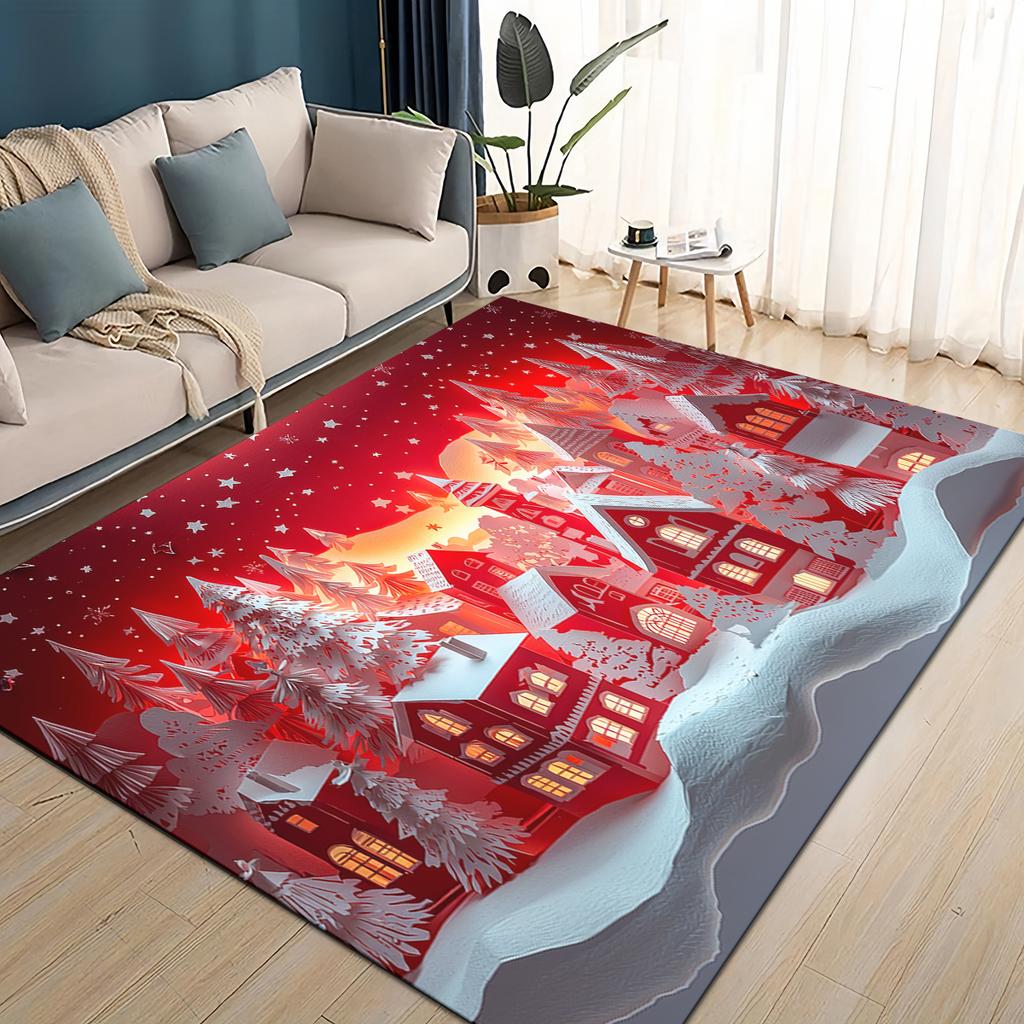 Merry Christmas Cartoon Santa Claus Snowman New Year Gift Carpet Rug for Living Room Bedroom Home Sofa Decoration,Non-slip Mat