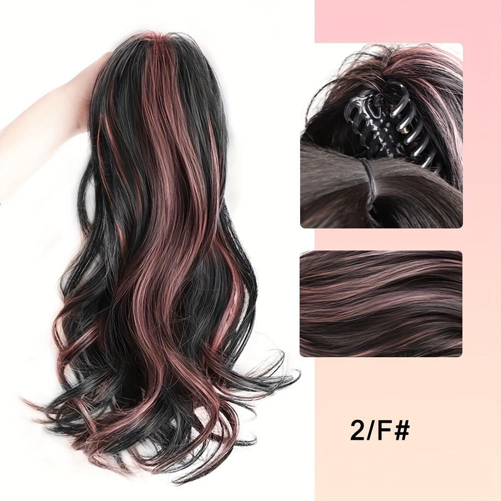Elegant Highlights Color Synthetic Fiber Ponytail Claw Clip In Hair Extensions For Women 14 Inch Wavy Fountain Ponytail
