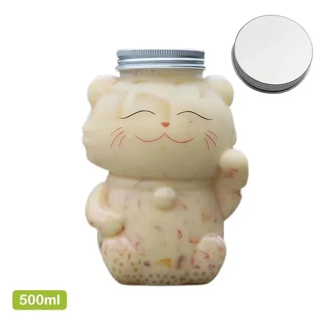 Kawaii Cat Water Bottles for Milk Tea Coffee Juice Portable Drinking Cup Home Transparent Juicing Beverage Drink Bottle BPA Free