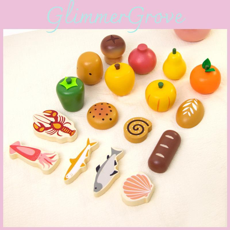Wooden Simulation Boxed Fruit Bread Sea Food Vegetables Children Toys Set For Kids Imaginative Cooking Fun