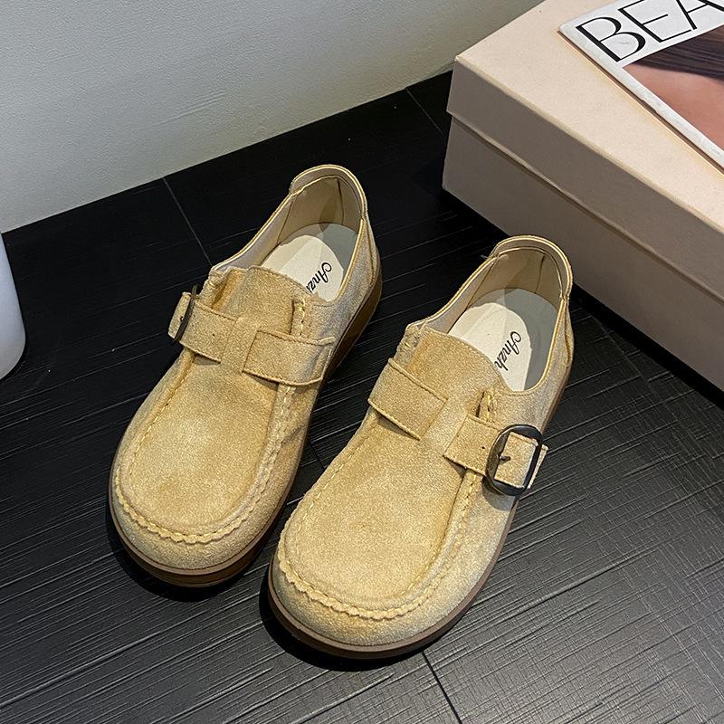 Platform loafers women's 2025 new retro British style small leather shoes one pedal lazy single shoes versatile small leather shoes