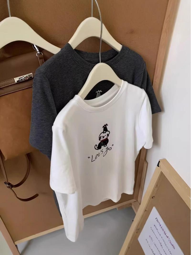 

2025 Summer Women s Embroidered Dog Short Sleeve T-Shirt XXL