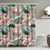 Green Tropical Leaves Shower Curtain Pink Hibiscus Waterproof Fabric Bathroom Decor Modern Floral Design