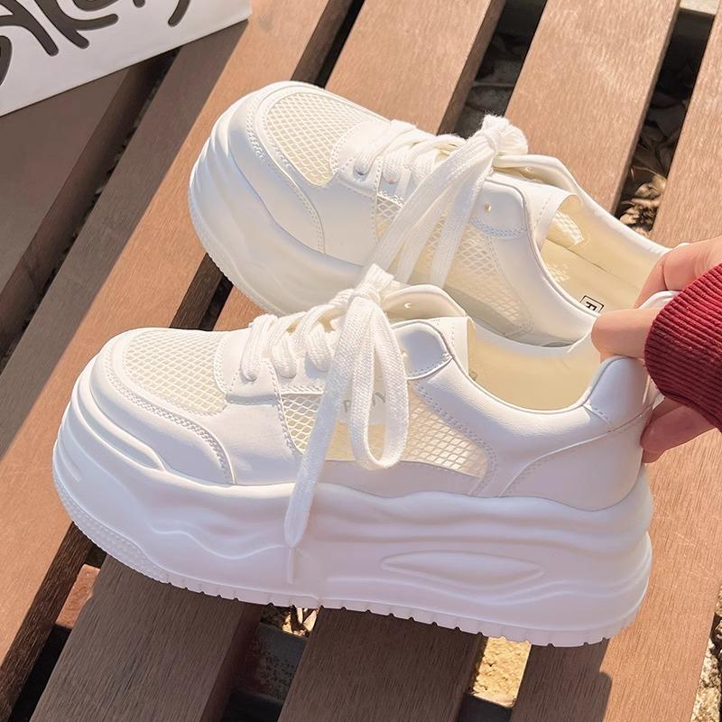 Summer New Mesh Thick-soled Little White Shoes Female Versatile Students with Skirts Board Shoes Breathable and Lightweight Casual Shoes