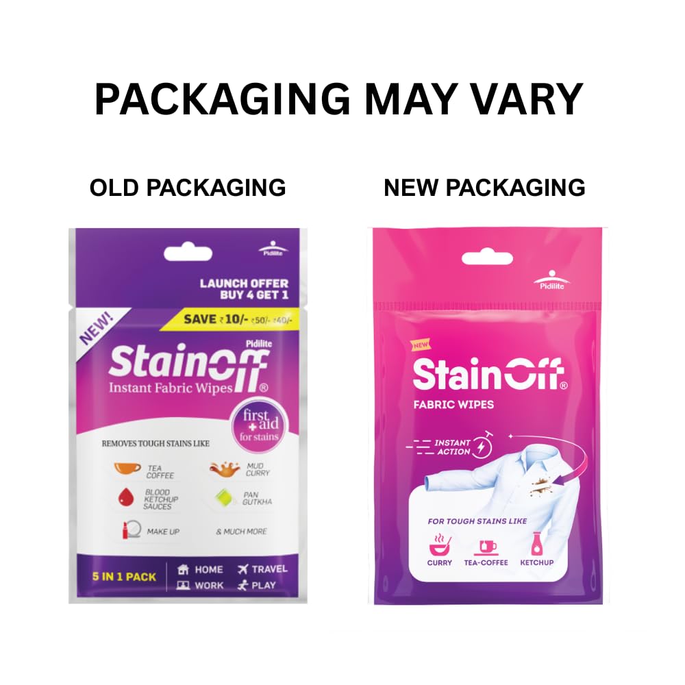 StainOff Stain Remover Wipes For Tough Stains like Tea, Curry, Mud Stains, Helps Remove Stains from White and Coloured Clothes, Fabric (Pack of 6)